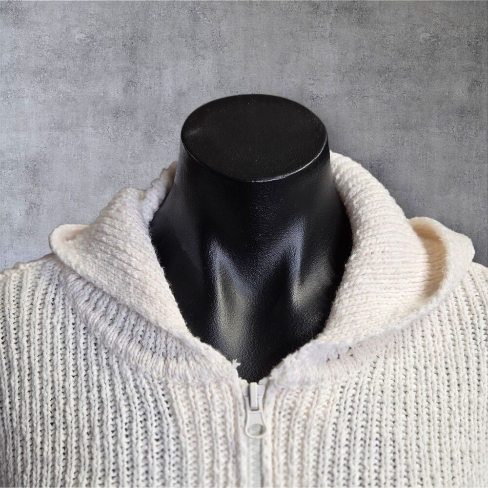 Moon & Madison Sweater Womens Large White Cropped Zip Hoodie Knit Distressed - Picture 3 of 11